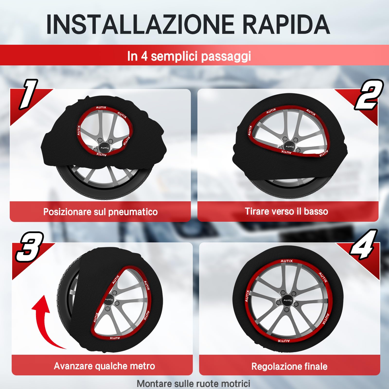 AUTIX Calze da Neve Omologate per Auto – Tessuto Rinforzato, Massima Aderenza su Ghiaccio e Neve, Omologazione Europea, Facili da Installare, Riutilizzabili(XL)