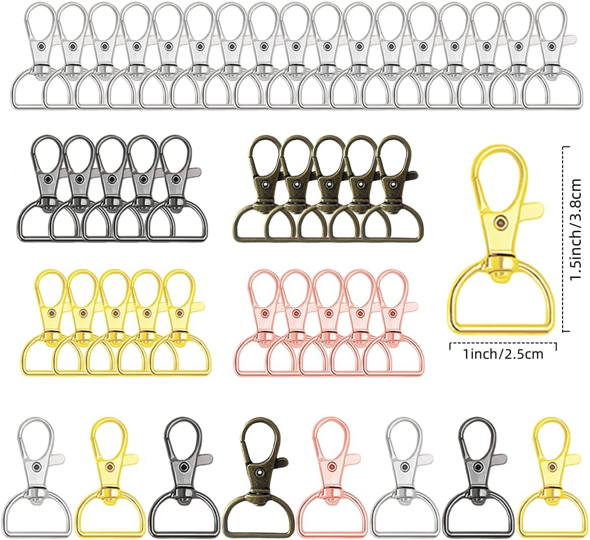 50Pcs Swivel Clasp Hooks D Ring Key Chain Clips, Metal Lobster Claw Clasps Trigger Clip Lanyard Snap Hook for Keychains Making Purse Hardware DIY Crafts 1 Inch (Gold) - Image 2
