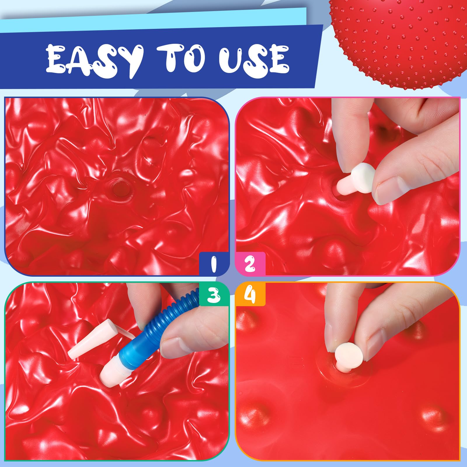 Pelota de masaje sensorial grande con picos táctiles, bolas inflables grandes de 22 pulgadas con bomba de aire para niñas y niños, al aire libre, interior, piscina, playa (rojo) 4