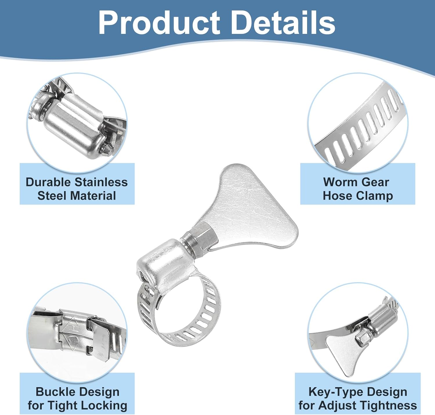 uxcell 14Pcs Stainless Steel Hose Clamps Worm Gear Hose Clamp, 8-12mm (1/4"to 1/2") Adjustable Thumb Screw Key Type Clamps Fuel Line Clamps 8mm Bandwidth for Plumbing, Automotive