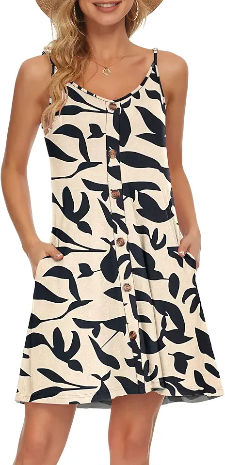 Vestido feminino casual de verão com alças finas e bolsos