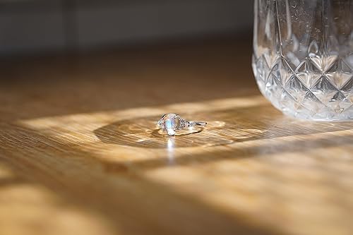 Miniatura 3 de LELOUCHY Auténtico anillo de piedra lunar real de plata de ley 925 con piedra lunar arcoíris para mujer, joyería de piedra lunar genuina