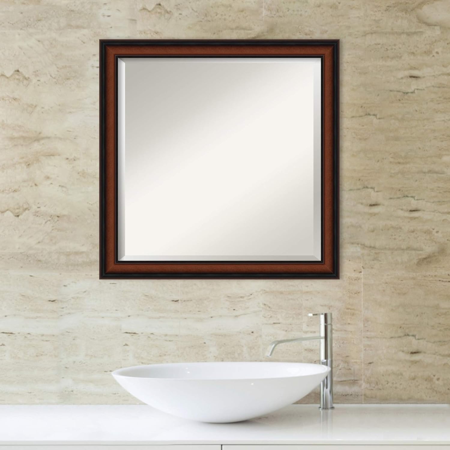 Amanti Art Bathroom Mirror for Over Sink, Vanity Mirror, Wood Frame, Hangs Horizonally or Vertically, Bathroom Wall Decor, Beveled