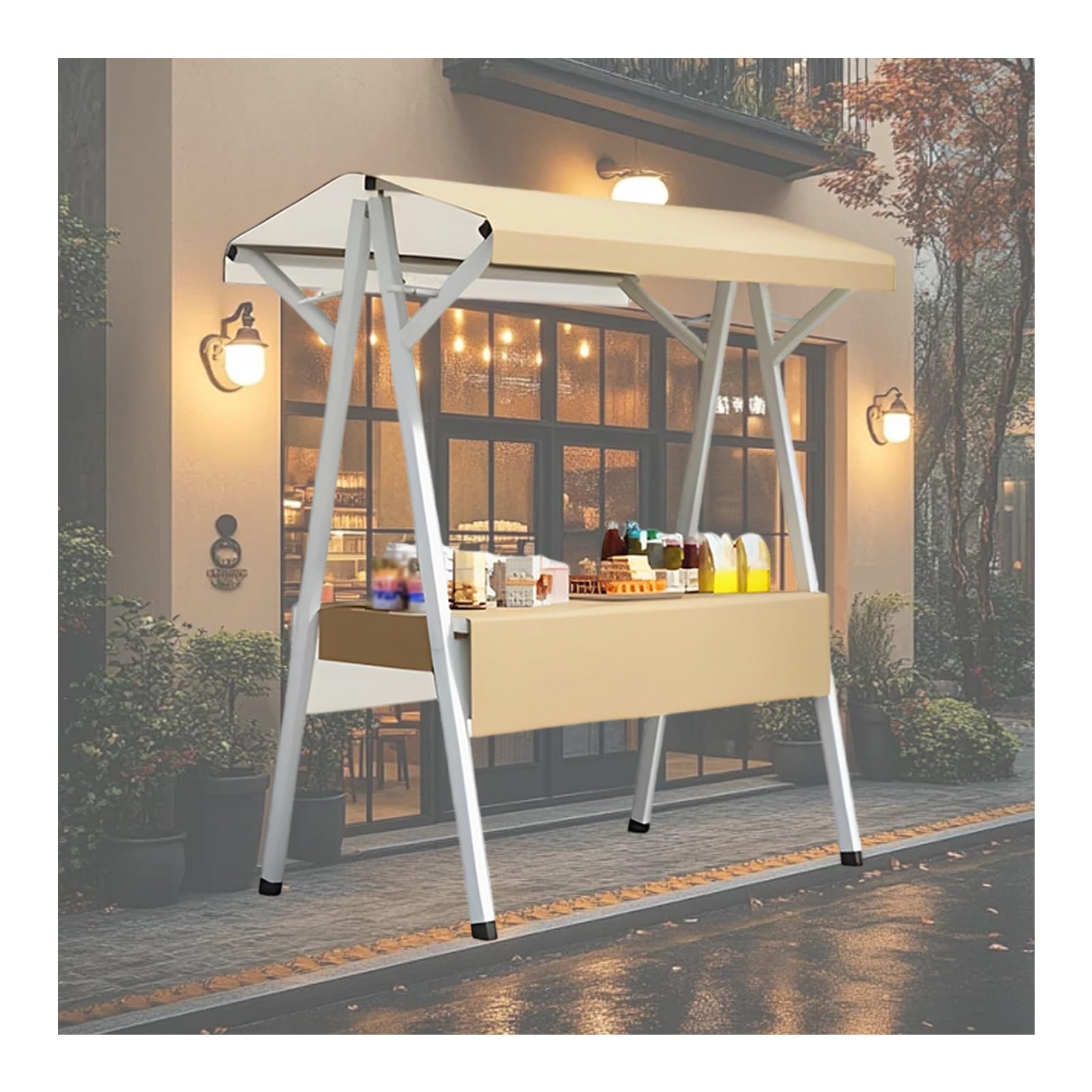 Bancarella per mercatino,bancarella del mercato agricolo/bancarella di strada,bancarella pieghevole per venditori ambulanti,carretto con tettoia,con ruote(Khaki,110x60x200cm)