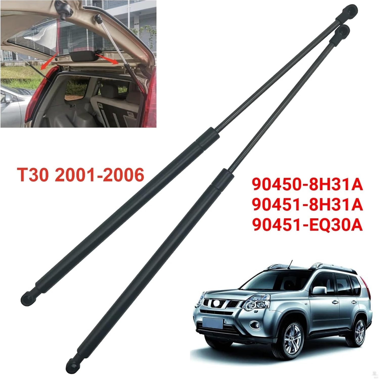 2Pcs Car Rear Trunk Boot Tailgate Lift Support Bar Compatible with Nissan X-Trail T30 2001-2006 904508H31A 904518H31A 90451EQ30A