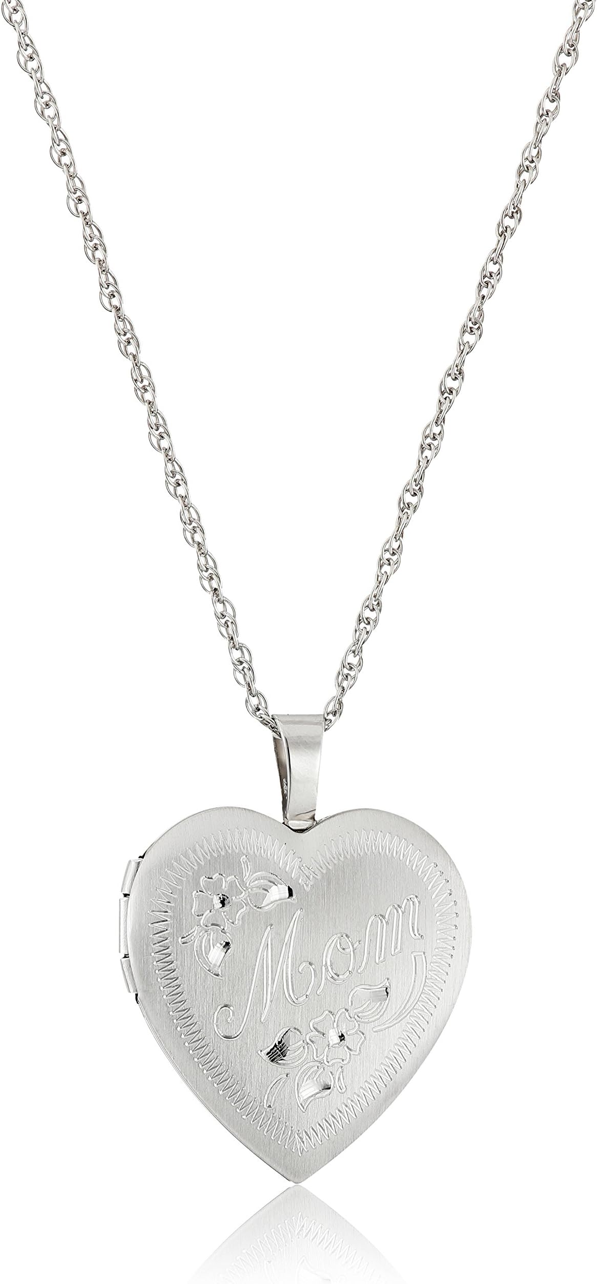 Sterling Silver Heart "Mom" Locket Necklace, 18"