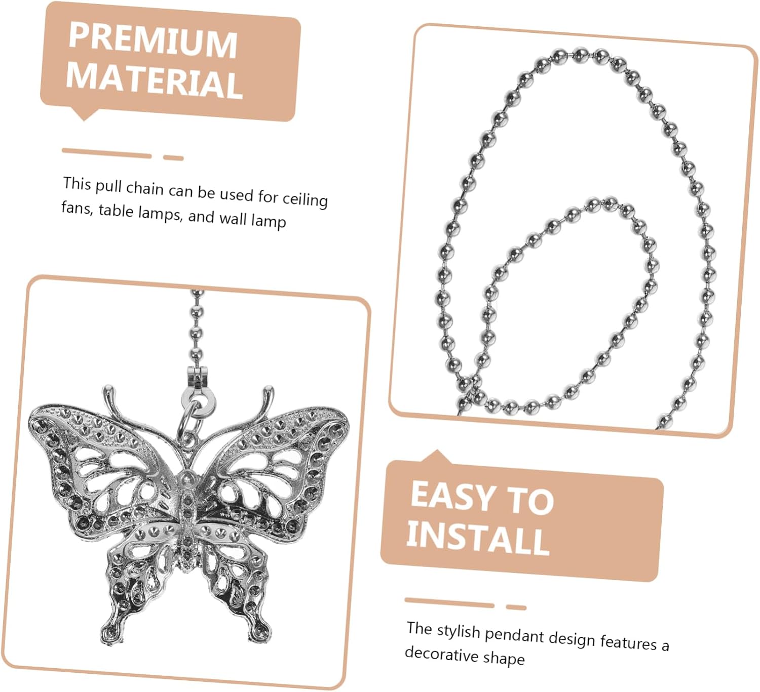 Uonlytech 2pcs Ceiling Fan Pull Chain Light Pull Chain Fan Butterfly Pendant Extender Ceiling Lamp Extension