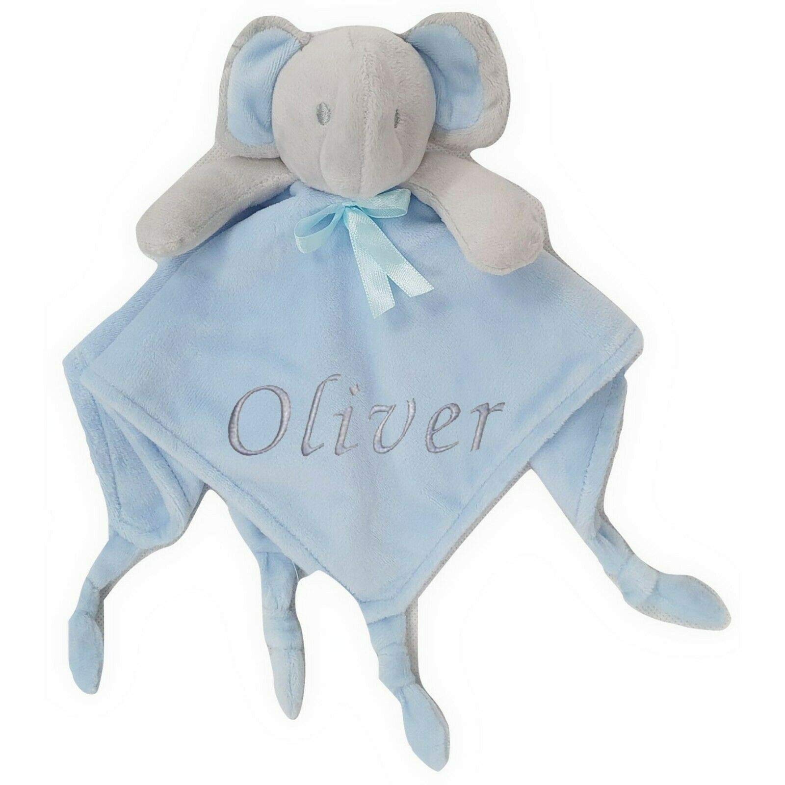 Personalised Baby Girl Boy Comforter Blanket Unicorn Elephant Bear (Blue  Grey Elephant)
