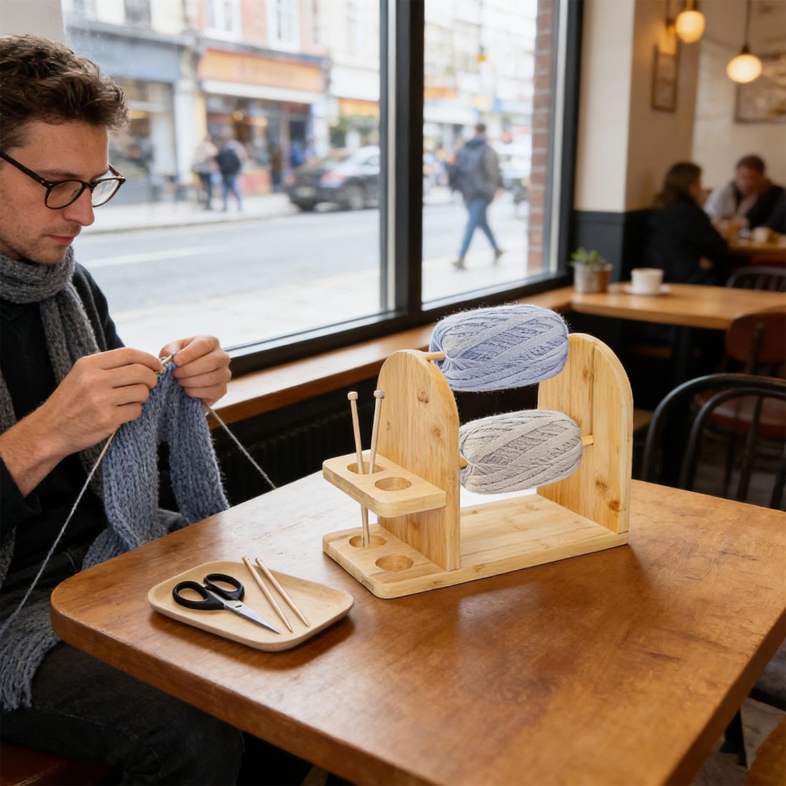 Porte-pelotes à crochet, tourneur en bois naturel doux, support pour fil de crochet rotatif | Pour les amateurs de , les amateurs de , les débutants, adultes, hommes, femmes