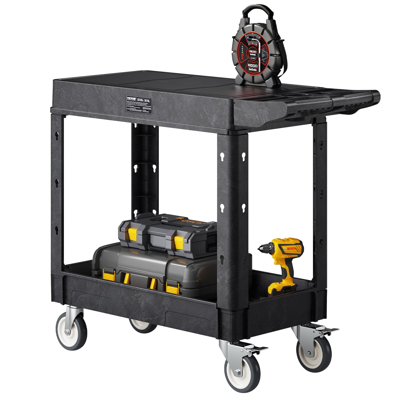 VEVOR Carrello Portaoggetti in Plastica Resistente a Due Ripiani con Ruote Girevoli a 360° Carrello di Servizio da 795 x 450 mm Capacità di Carico di 250 kg Adatto per Magazzino, Garage, Pulizia