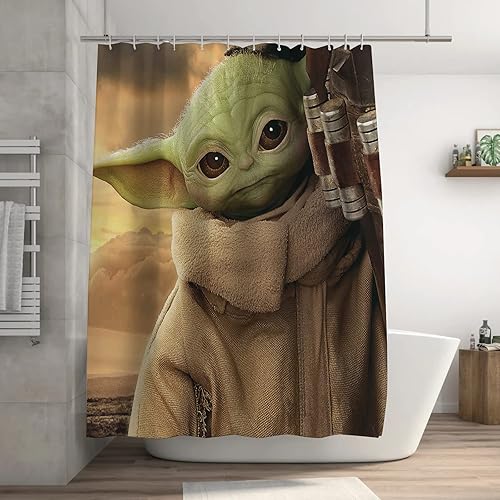 Miniatura 1 de Juego de cortina de ducha de tela de película con ganchos para decoración de baño de niños, 72 x 72 pulgadas, lavable