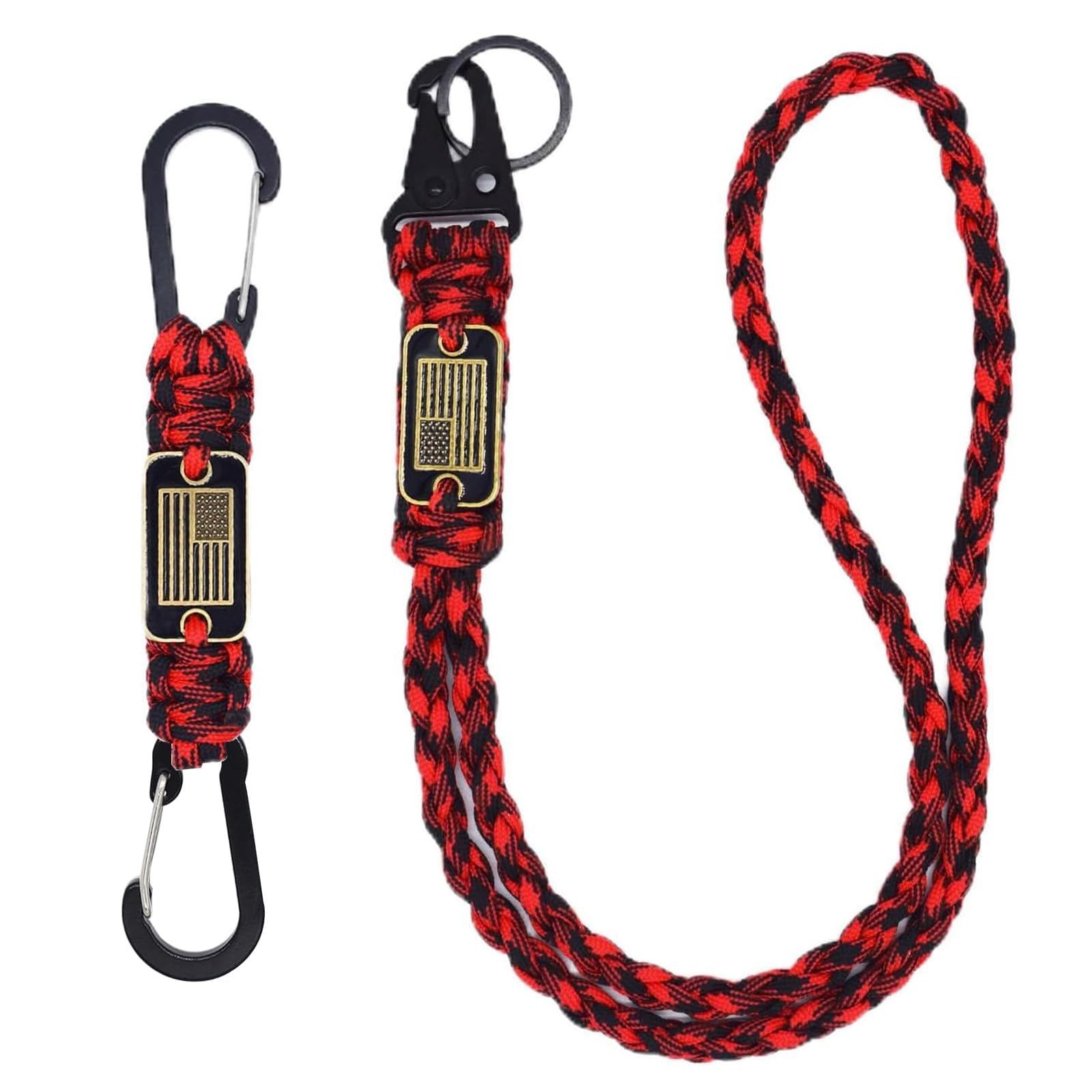 cibtdtl 2 Pcs Heavy Duty Paracord Lanyard Keychain, Braided Parachute Rope Necklace Keychains with Cool USA Flag, Strong Lanyard for Outdoor