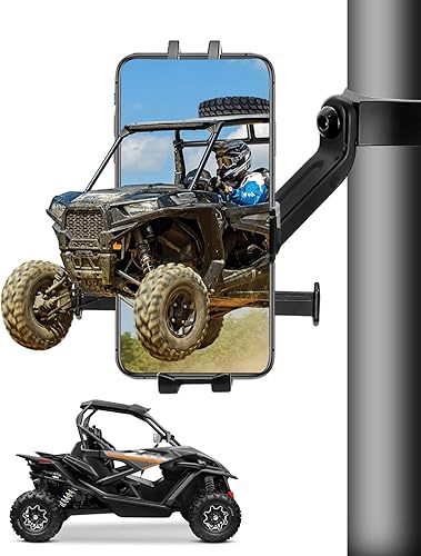 UTV Soporte para teléfono universal de rotación de 360 para UTV ATV SXS de 1.75 a 2 pulgadas, soporte de teléfono ATV de aluminio resistente para