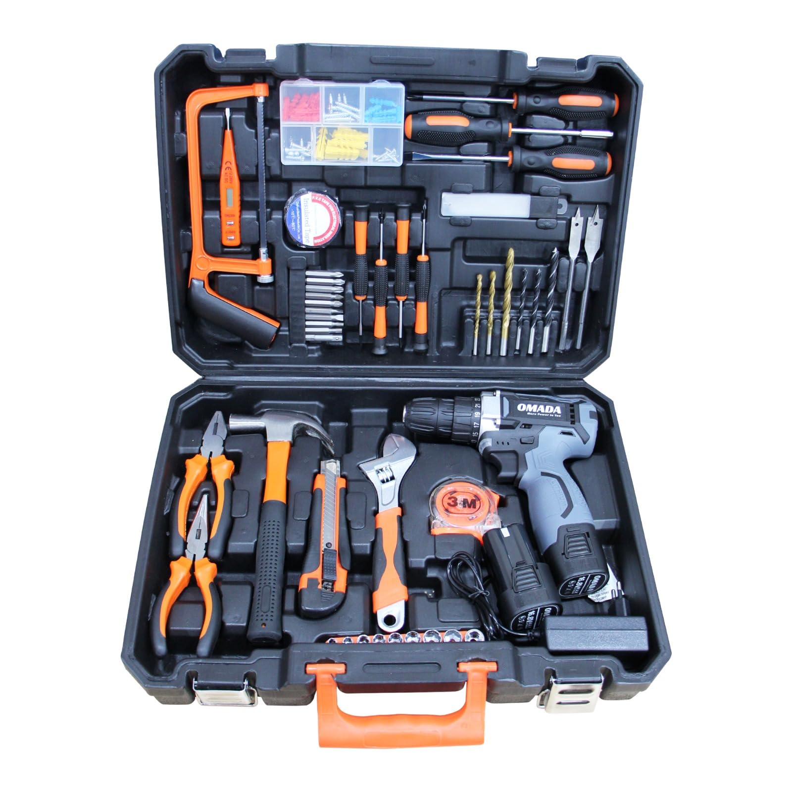 OMADA Professional Cordless 16.8V Impact Drill Tool Kit | High-Power Copper Armature | Durable 10mm Chuck | 1550 RPM for Effortless Drilling | 105 Accessories | For Home, DIY & Wall Drilling