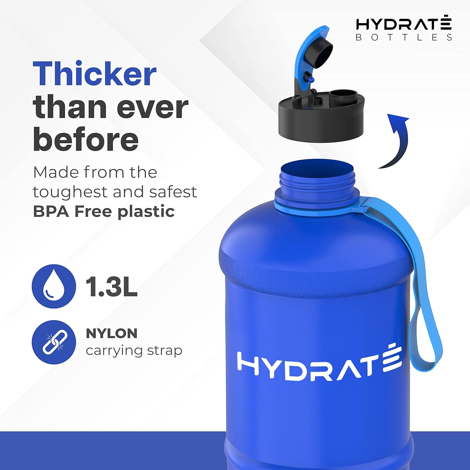 HYDRATE XL Jug 1.3 Litre Water Bottle BPA Free, Flip Cap, Ideal for