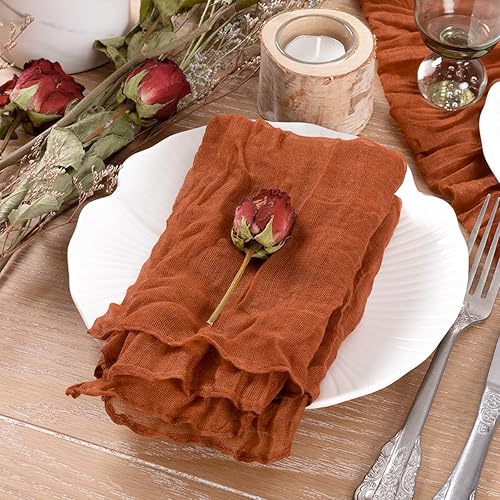 Miniatura 5 de Socomi Juego de 10 servilletas de gasa de color naranja quemado para otoño, juego de 10 servilletas de gasa lavables para boda, fiesta, baby shower,