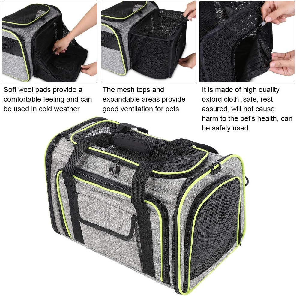 Pet Travel Bag Rope Inside Safe to Use Outdoors and on The Road Pets Carrier with Top of The Mesh and The Expandable Area Good Ventilation for Oxford Cloth for Dog Cat