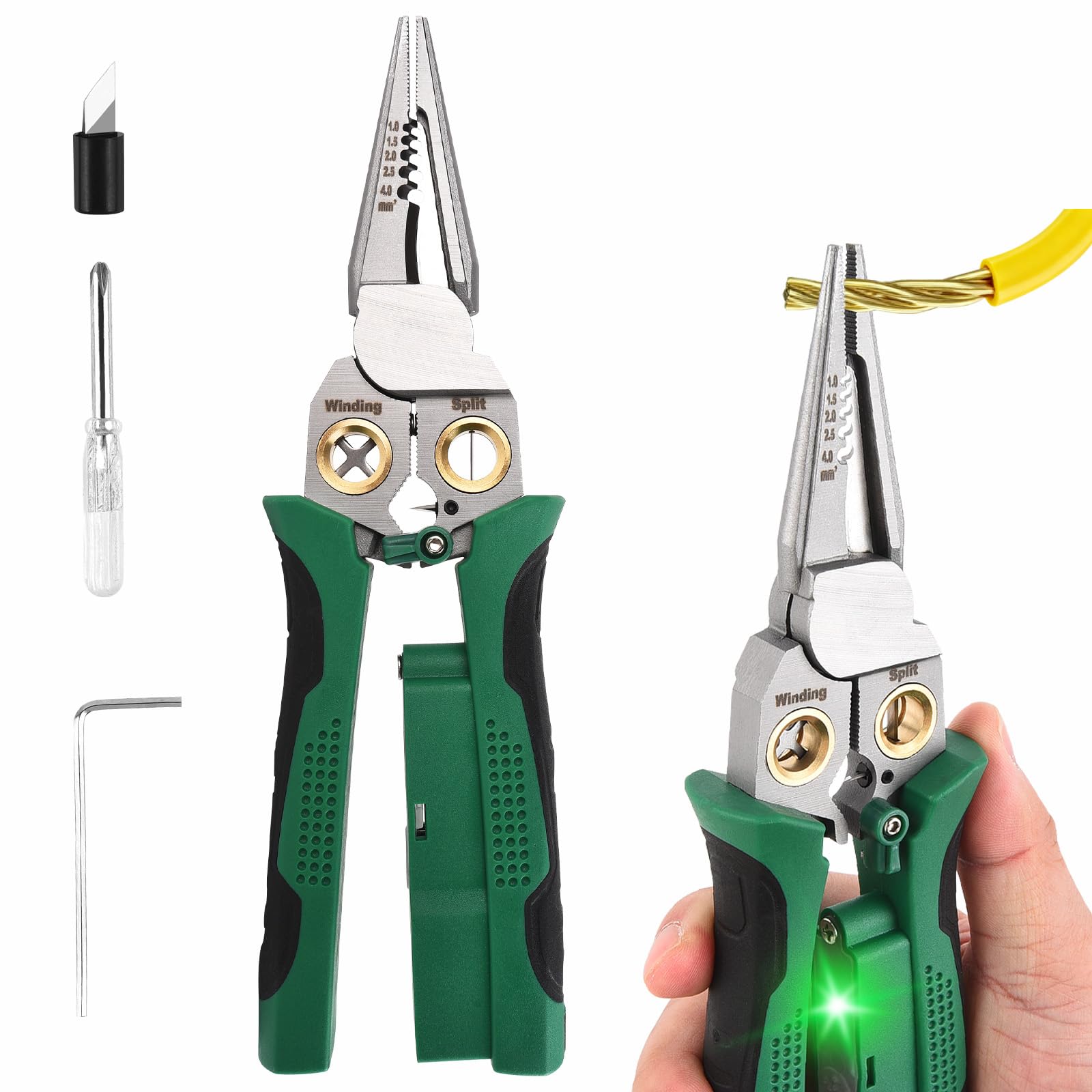 8-in-1 Wire Stripper & Voltage Tester, Multifunctional Electrician Tool with Crimping, Cutting, Stripping, Voltage Detector for Electrician Repair Tool, Professional & DIY Use