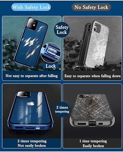 Miniatura 10 de HENGHUI Funda magnética con cerradura para iPhone 13 Pro, funda de vidrio con protector de lente de cámara, protector de pantalla, bloqueo de