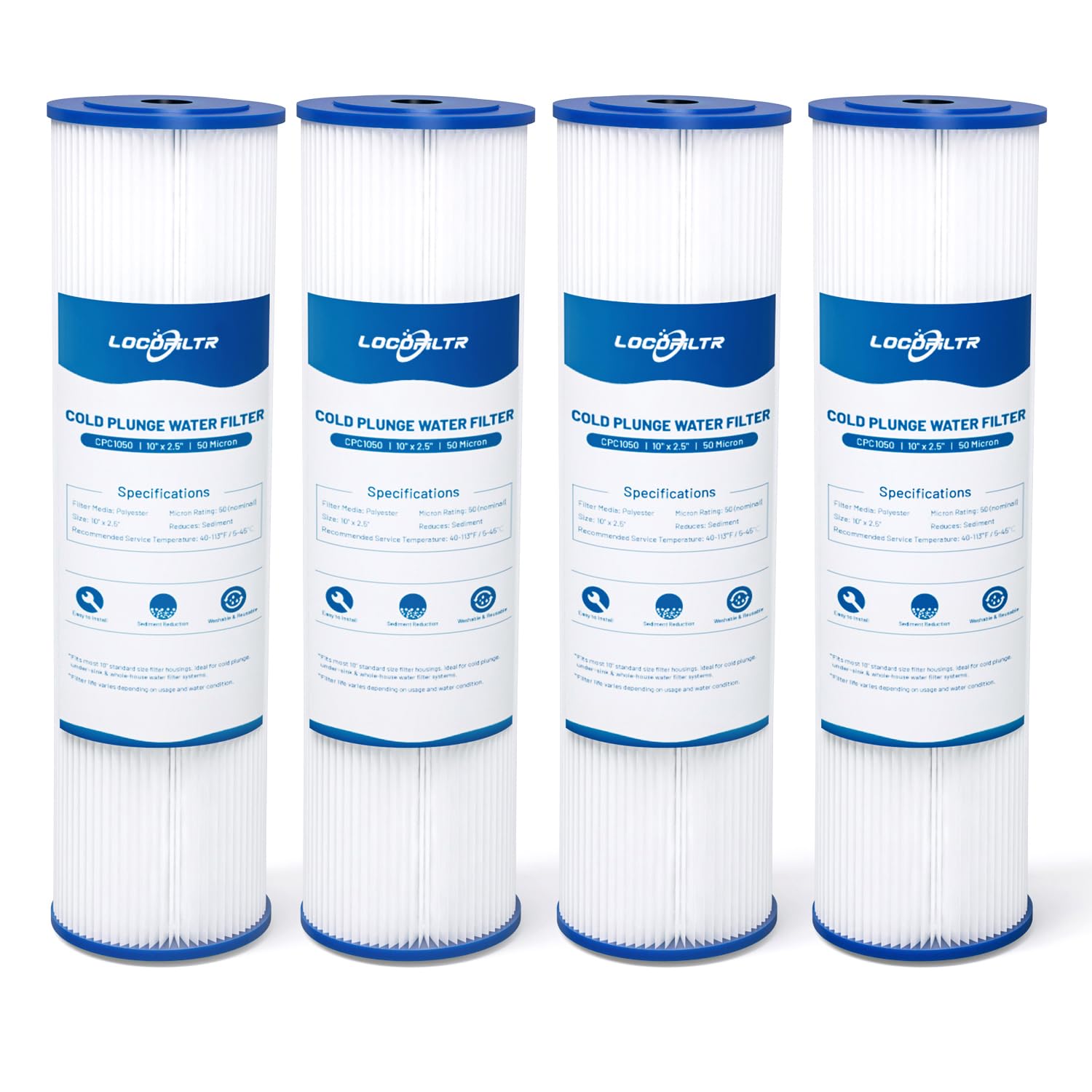 Cartucce di ricambio per filtro dell'acqua a immersione fredda, 50 micron, 25,4 x 6,3 cm, per sistemi di refrigerazione dell'acqua fredda, sotto il lavandino e per tutta la casa (confezione da 4)