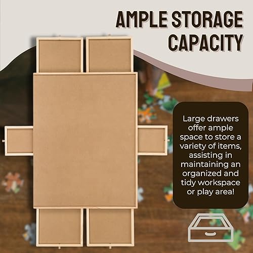 Miniatura 3 de Tradeopia Tablero de rompecabezas de madera de lujo con 6 cajones para rompecabezas de 1500 piezas, superficie de trabajo lisa, accesorios ideales