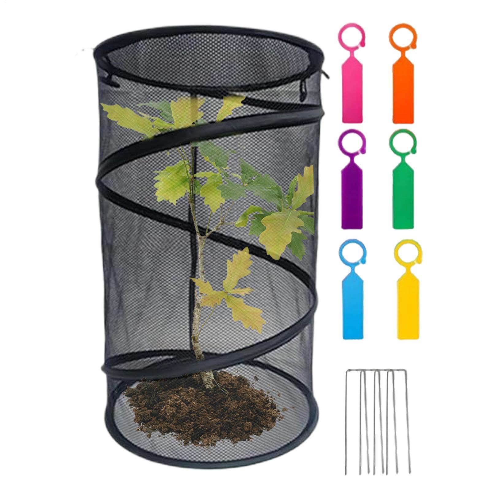 Pop Up Plant Covers from Animals (4 Pack) - Round Foldable Plant Covers | Reusable Garden Mesh Protectors | Breathable Iņsect Bird Netting for Indoor Winter Flower Pot Planter Patio (Black/White)