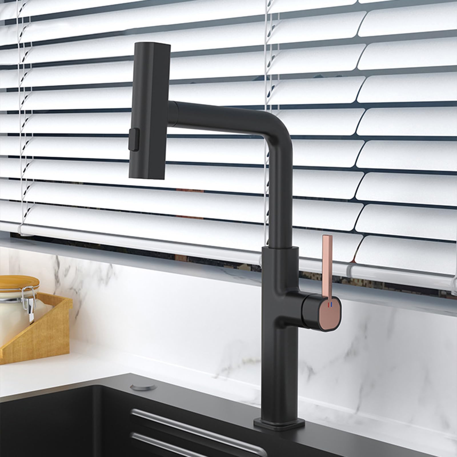 Robinet de cuisine cascade noir mat idéal pour laver légumes et grands plats