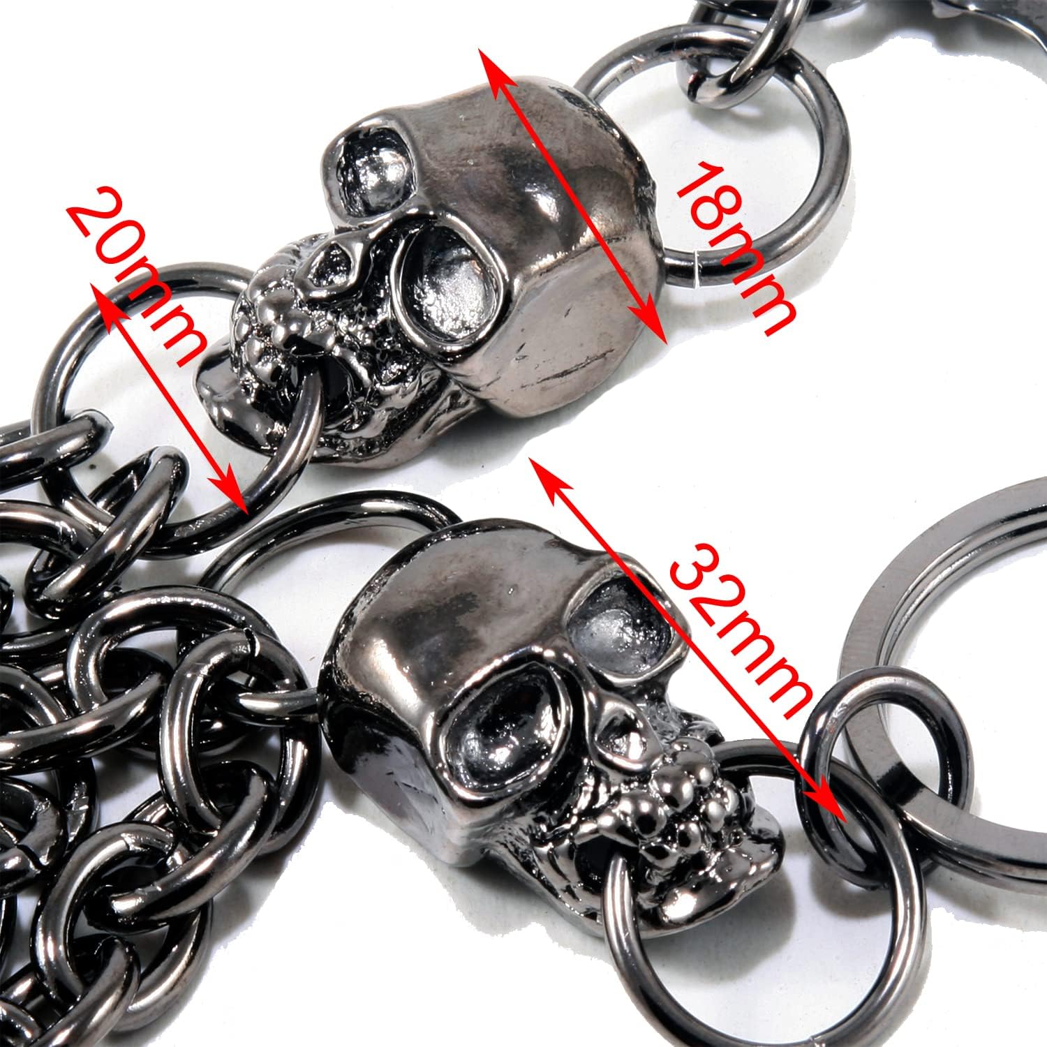 Double K Short Two Skull Biker Trucker Keychain Key Jean Wallet Chain (14") Black CS100BLK