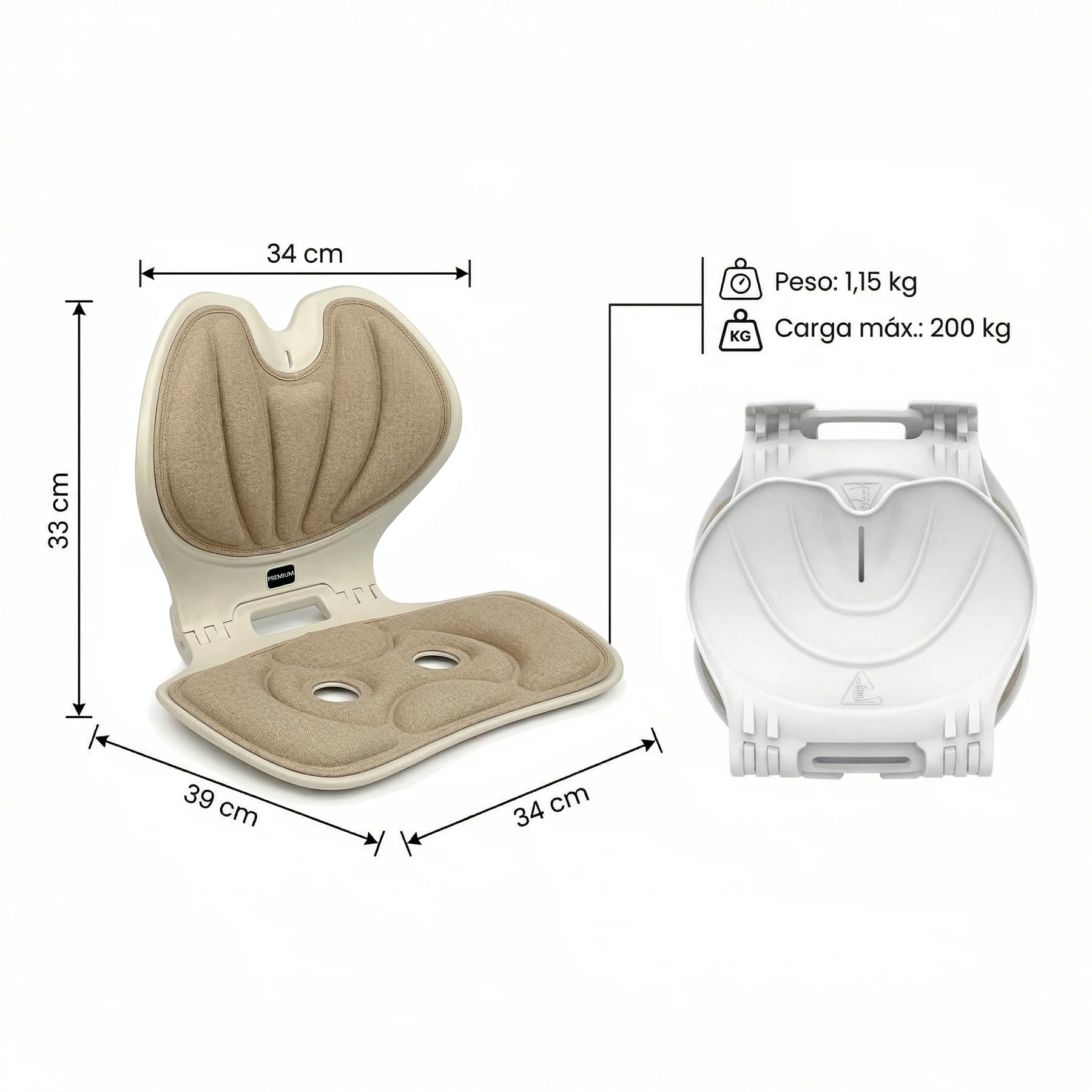 Siège Pliable avec Dossier Premium 200 kg · Support Intégré et Base Stable · Léger et Portable 1,15 kg · Mousse ou Gel · Idéal pour Bancs, Gradins et Extérieur (Mousse Rembourrée, Beige)
