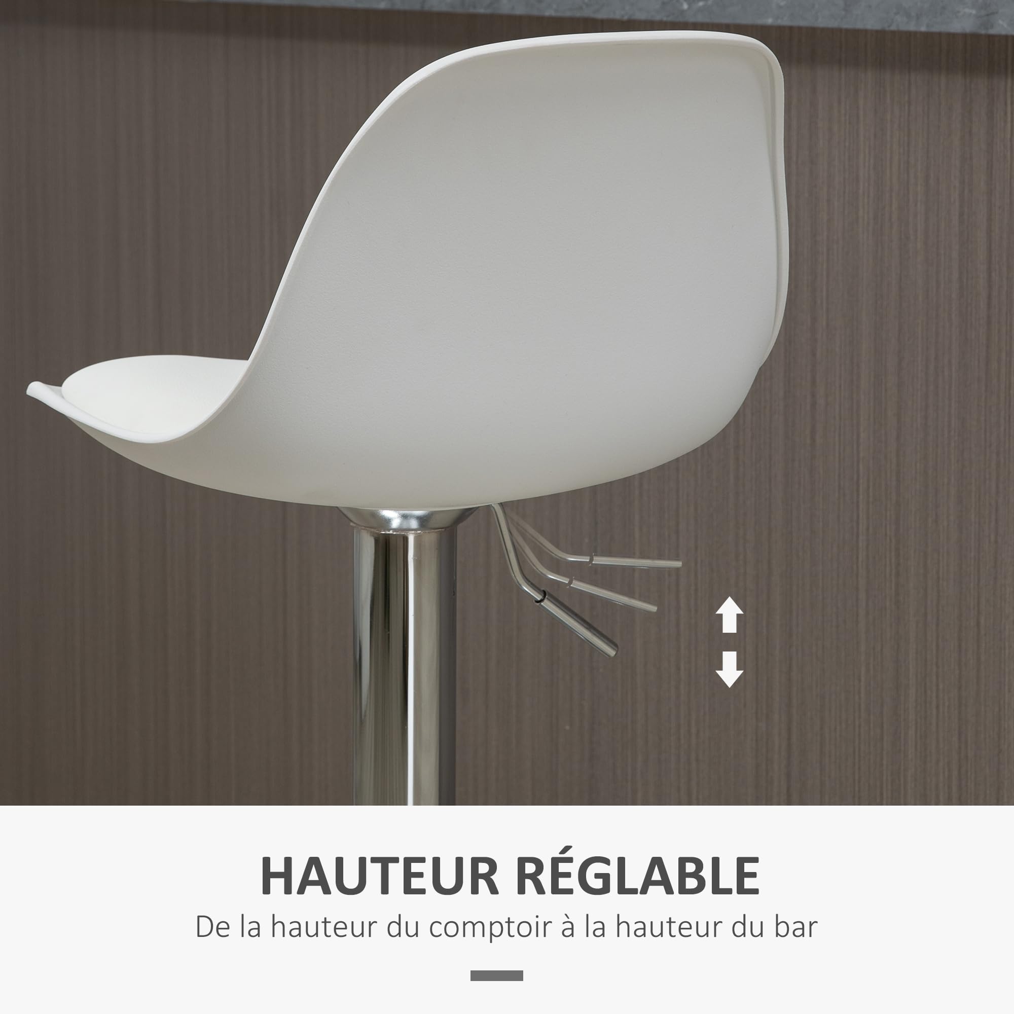 HOMCOM Tabourets de Bar avec Dossier, Lot de 2, 41x42x82-104 cm, Blanc