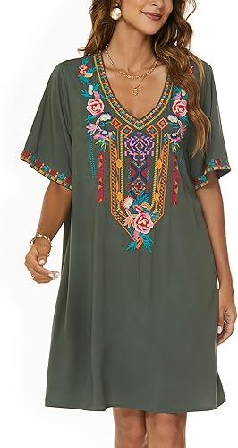 Miniatura 2 de Grosy Vestidos campesinos mexicanos bordados para mujer, vestido bohemio de fiesta de talla grande para mujer, túnica bohemia floral tradicional