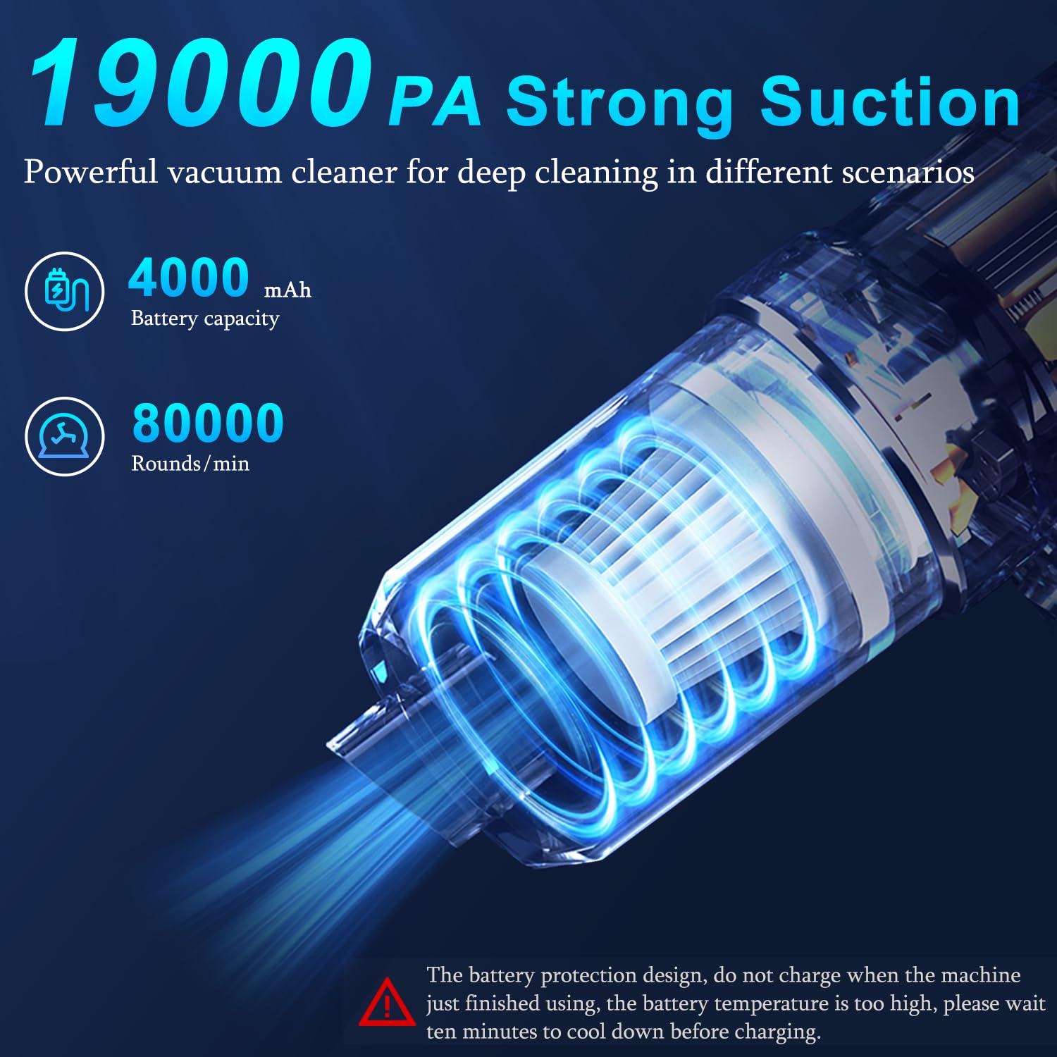 KMM Handheld Car Vacuum Cleaner, 19000Pa Vacuum Cleaner and Air Duster, 120W High Power Hand Held Vacuum with LED Light and Multi-Nozzles for Car, Home, Office, Pet - 4