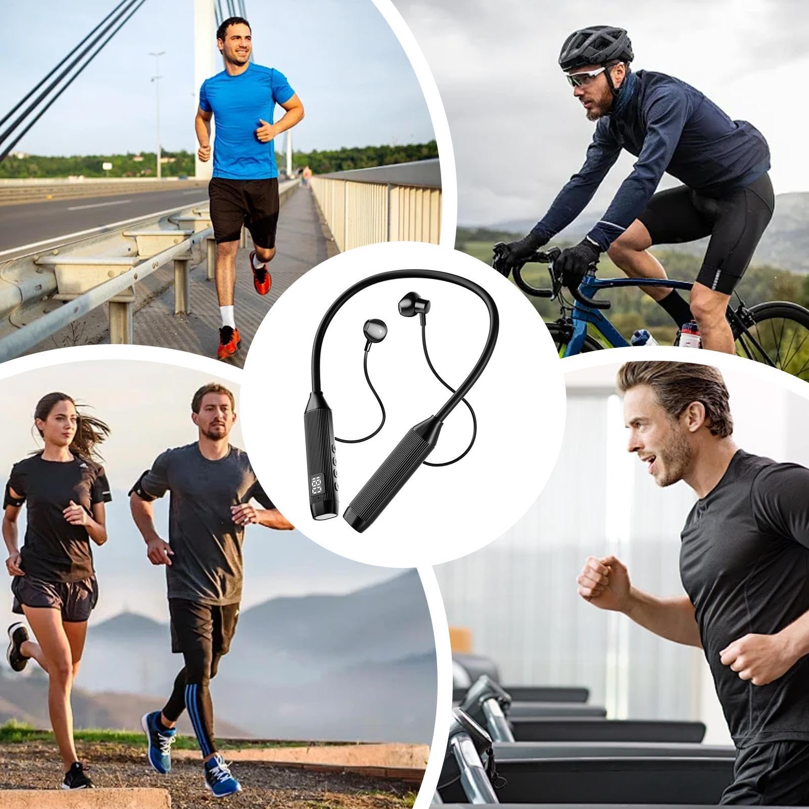 Auricolari sportivi con archetto da collo - Cuffie wireless con archetto da collo | Auricolari sportivi con design intorno al collo | Auricolari intrauricolari per alpinismo e allenamento | Cuffie Blu