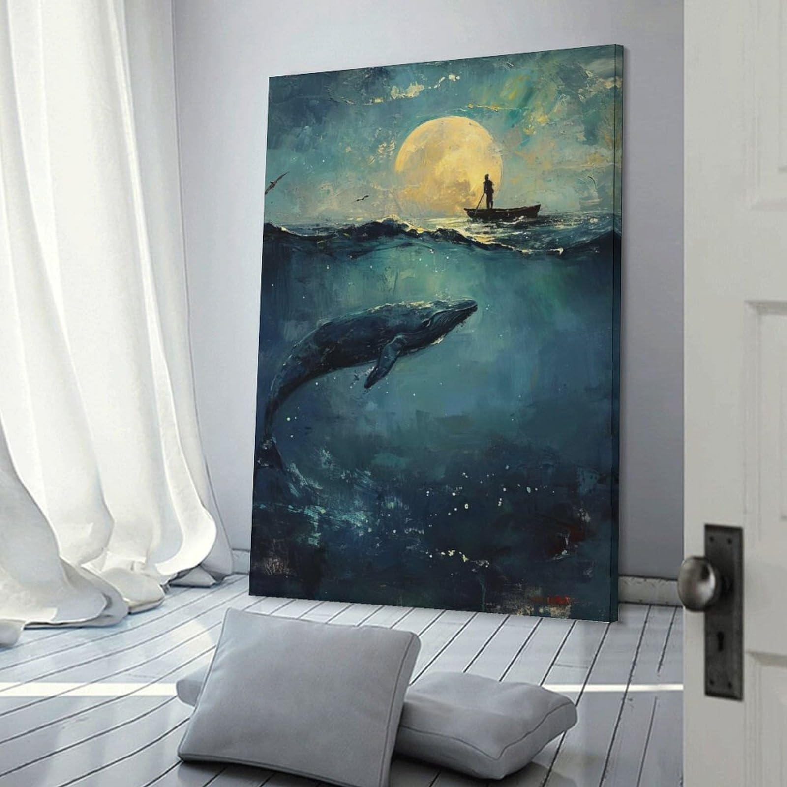 Junmoney Moonlit Sea Journey Home Decor Wall Art 12x18inch(30x45cm), for Living Room, Lounge Or Sitting Room, A Home Accent with Warm Character