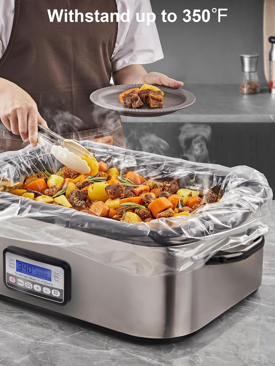 Electric Roaster Liners, 10 Count Disposable Roaster Liners, Fits 16, 18, 22 Quart Roasters, Roaster Pan Oven Liners Plastic Cooking Bags for Instant Cleanup, 18 x 34 Inch (10)