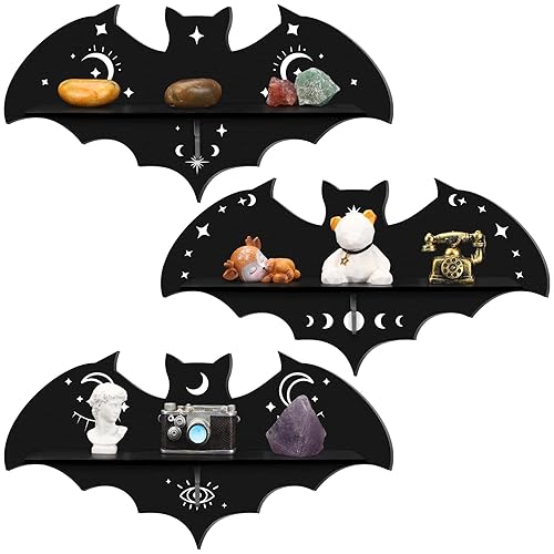 Geetery 3 Pcs Bat Shelf Gothic Decor Witchy Crystal Shelf