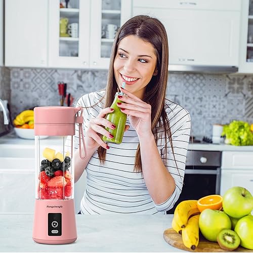 Miniatura 7 de Licuadora portátil, mini botellas de licuadora personal para batidos y batidos, con mezclador inalámbrico recargable por USB, taza eléctrica para