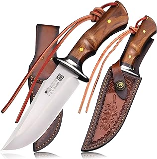 (USA 440C Steel Hunting Straight Knife + Sheath, 10.5 "Full Tang Fixed Blade, Yellow Pear Wood Handle, Outdoor, Camping and Survival, Men's, Women's cCamping Gift (WK01A) - WPKOPYA