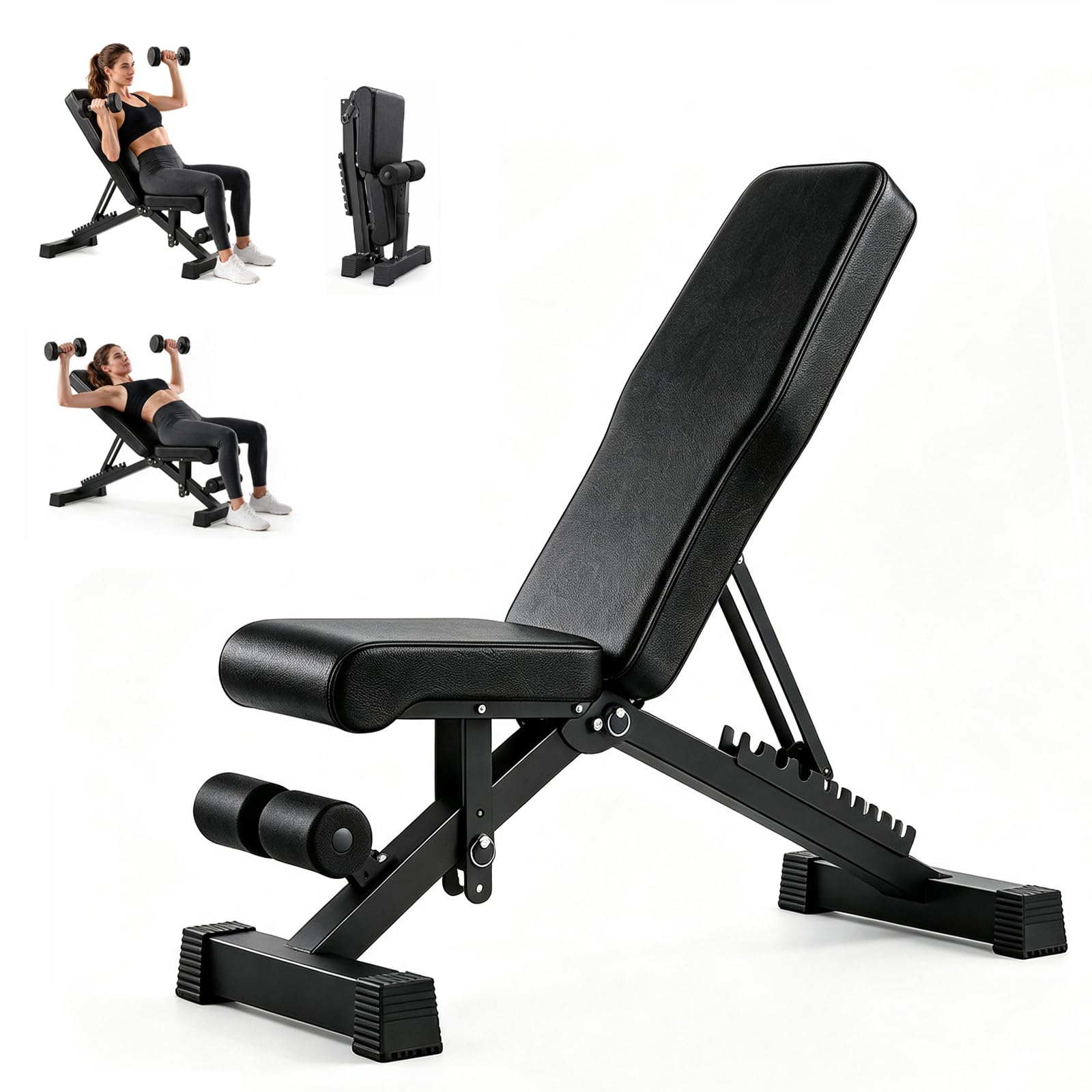 Banco musculación plegable 7 posiciones negro, ideal para fitness en casa, fácil almacenar
