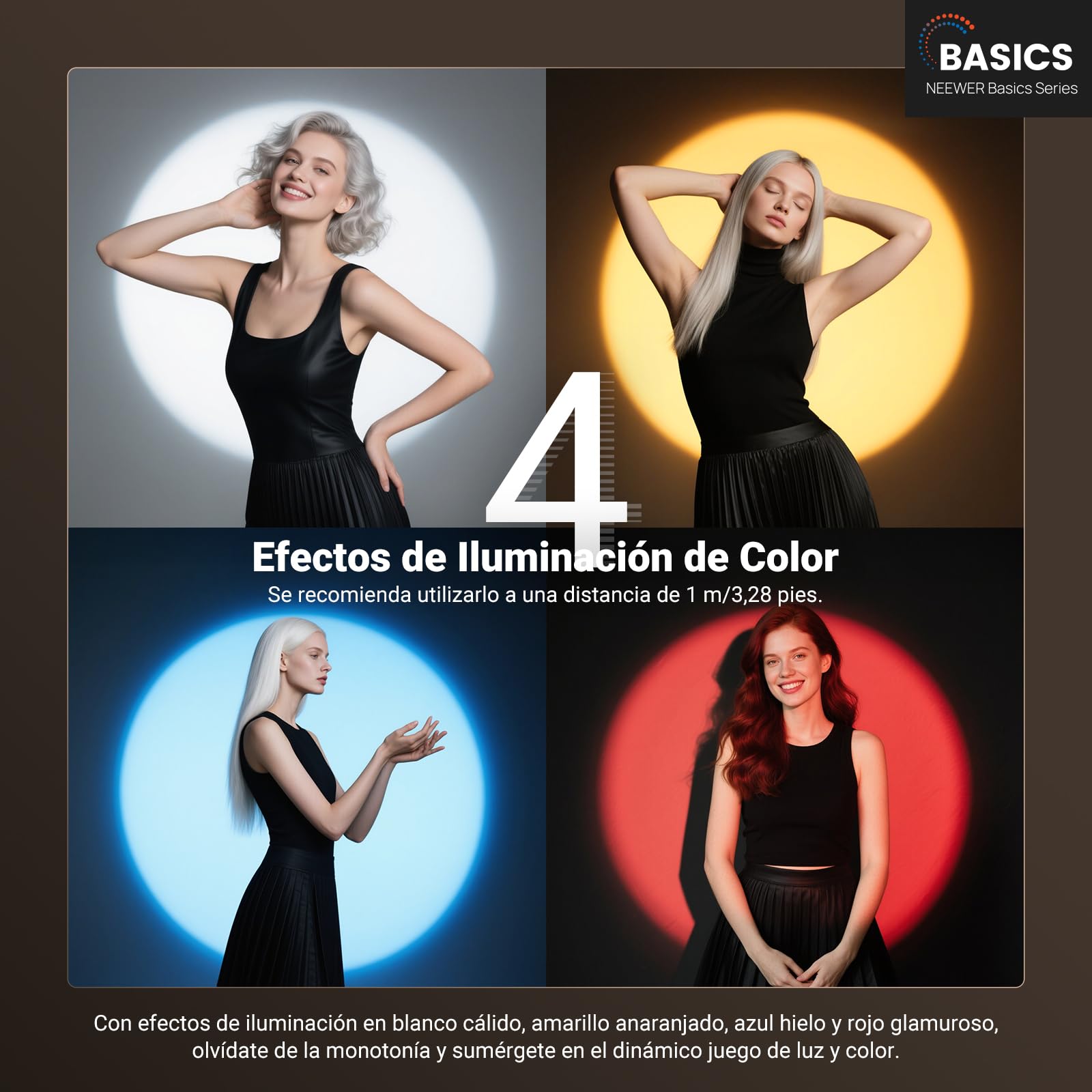 NEEWER Basics RGB Photography Spotlight, 4 Color/20 GOBO Filtro/CRI95+/7500mAh,10W 6300K Foco Video LED Portátil Aleación Aluminio,Patterned Ambient Sunset Lighting para Grabación Video Estudio, FL10