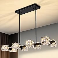 Vista 1 de Black Chandeliers for Dining Room, Modern Crystal Pendant Lights Fixture with Cube Shade, 8-Lights Farmhouse Hanging Dining Light Fixtures Over Negro