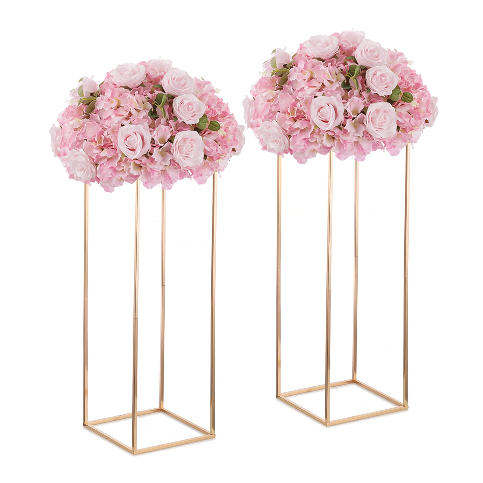 Portafiori in Metallo Oro, 80 cm, con Pannello Metallico, 2 Pcs | Colonna Geometrica in Metallo, Vaso Alto per Matrimoni, Centrotavola, Anniversari, Feste & Decorazioni per il Soggiorno