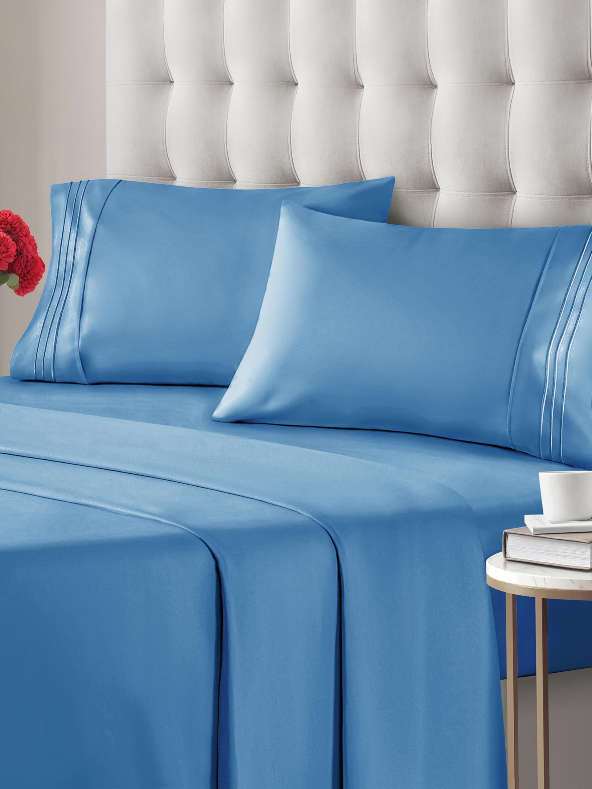 Twin XL 4 Piece Sheet Set - Breathable & Cooling Bed Sheets - Hotel Luxury Bed Sheets for Women, Men, Kids & Teens - Deep Pocket Bedding w/ Easy Fit - Soft & Wrinkle Free - Twin XL Denim Blue Sheets