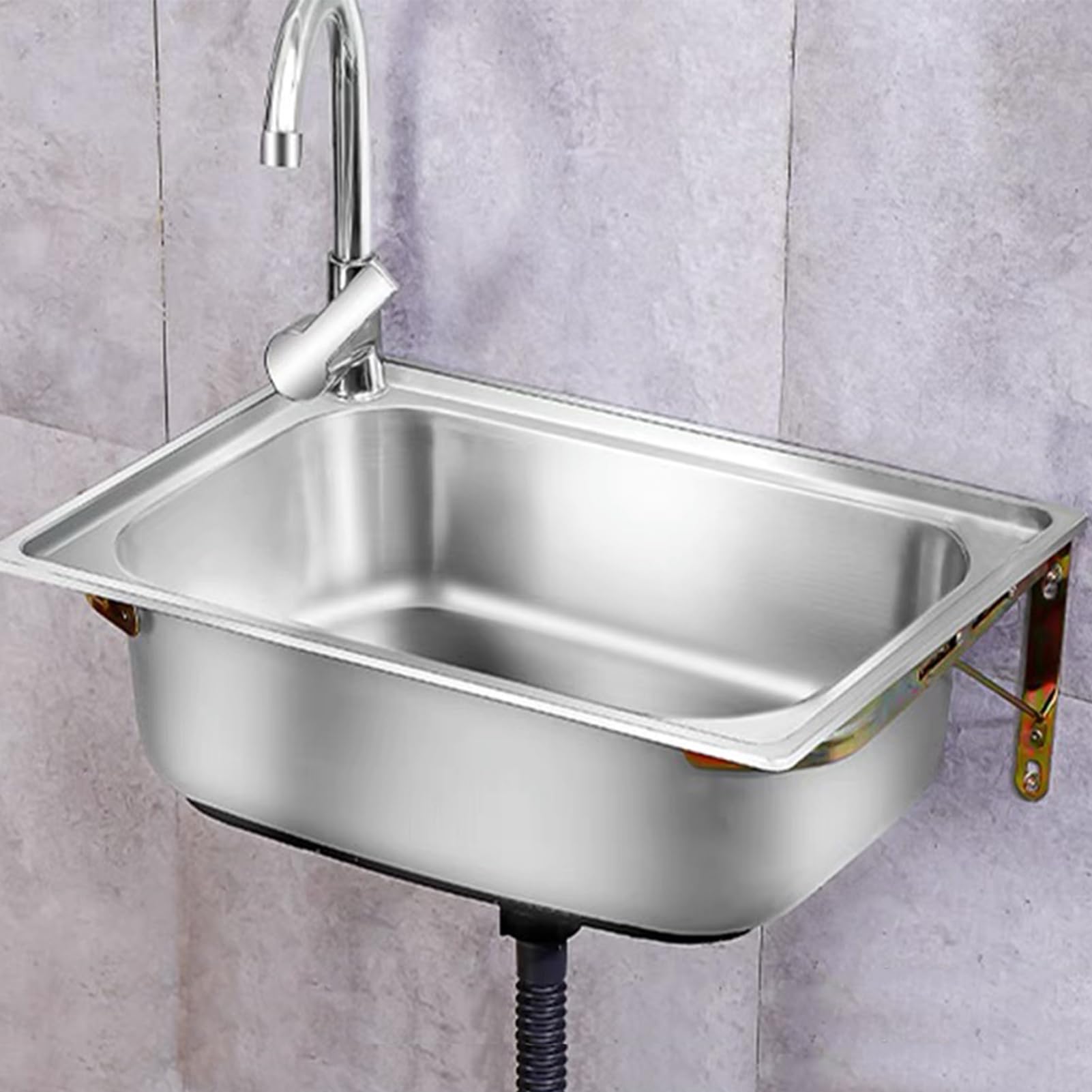 Lavello da Cucina,lavello a Parete in Acciaio Inox con Rubinetto,lavamani per Ristorante,per casa,Commerciale,Camper,Garage,Facile installare (48x35cm)
