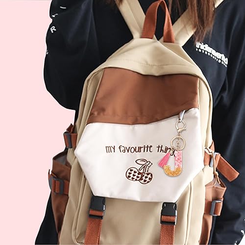 Miniatura 6 de Suweibuke Lindos llaveros rosados para mujeres y niñas, llaveros de letra inicial con borla, dijes para llaves, bolsos, mochilas