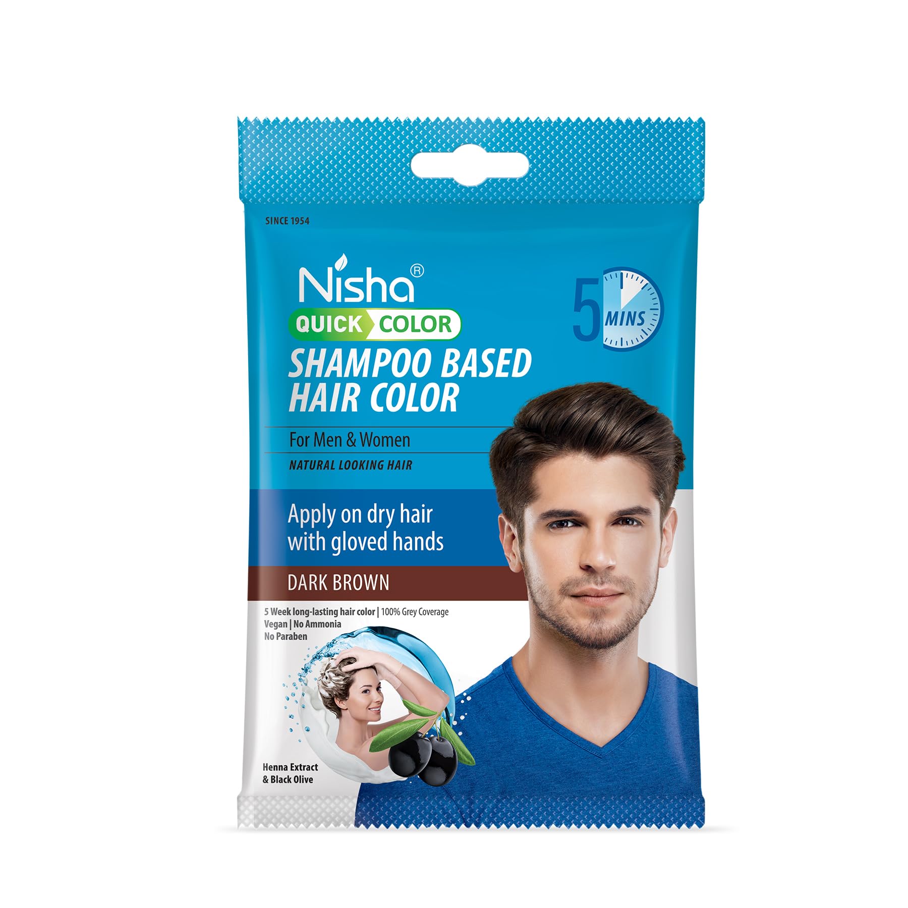 Nisha Dark Brown 5 Minute Shampoo Hair Color, Long Lasting Permanent Hair Colour For Women & Men, Ammonia Free Hair Dye, 100% Grey Coverage (8 Pouch - 20ml Each)-picture-52