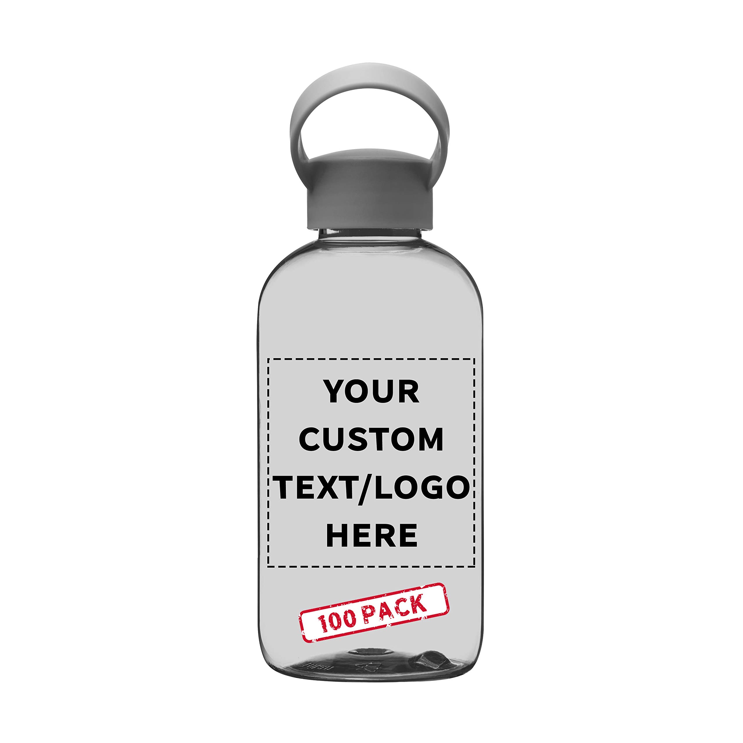 DISCOUNT PROMOS 100 Beau Water Bottles with Handle Set 20 oz - Customizable Text Logo - Flexi-Grip Plastic