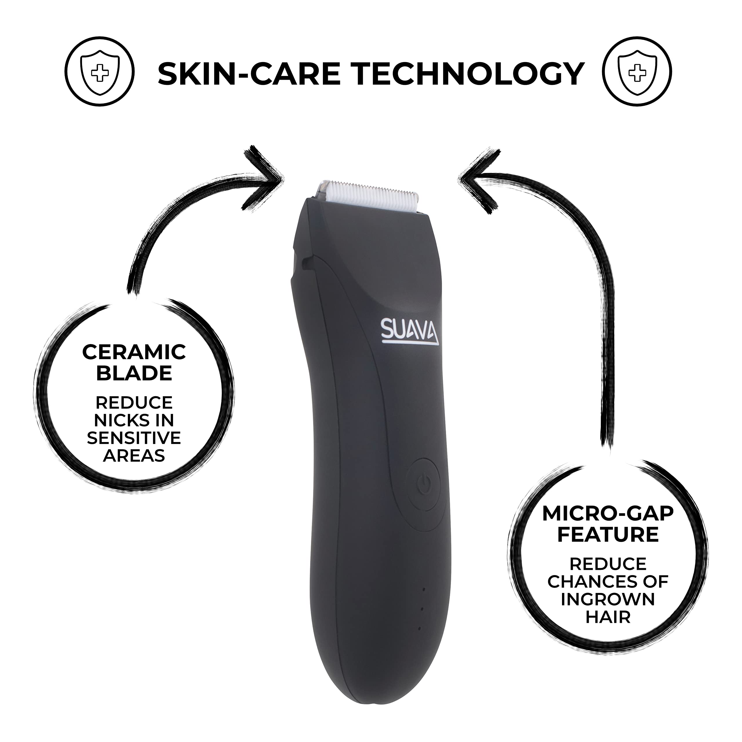 SUAVA Rasoio completo per il corpo, corpo elettrico e inguine, rasoio impermeabile bagnato e asciutto, testine sostituibili in ceramica, design ergonomico robusto
