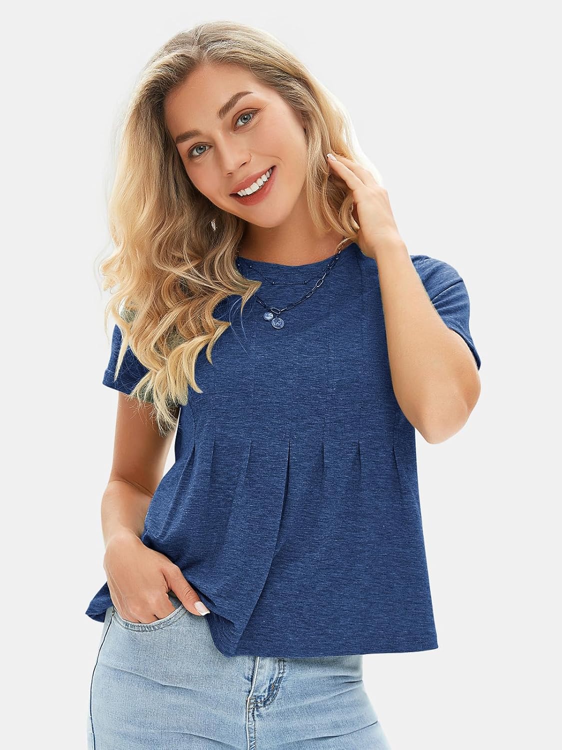 EXLURA Womens Summer Cute Crop Tops Short Sleeve Pleated Tshirts Crewneck Business Trendy Blouse Beach Vacation Outfits 2026 - Image 3