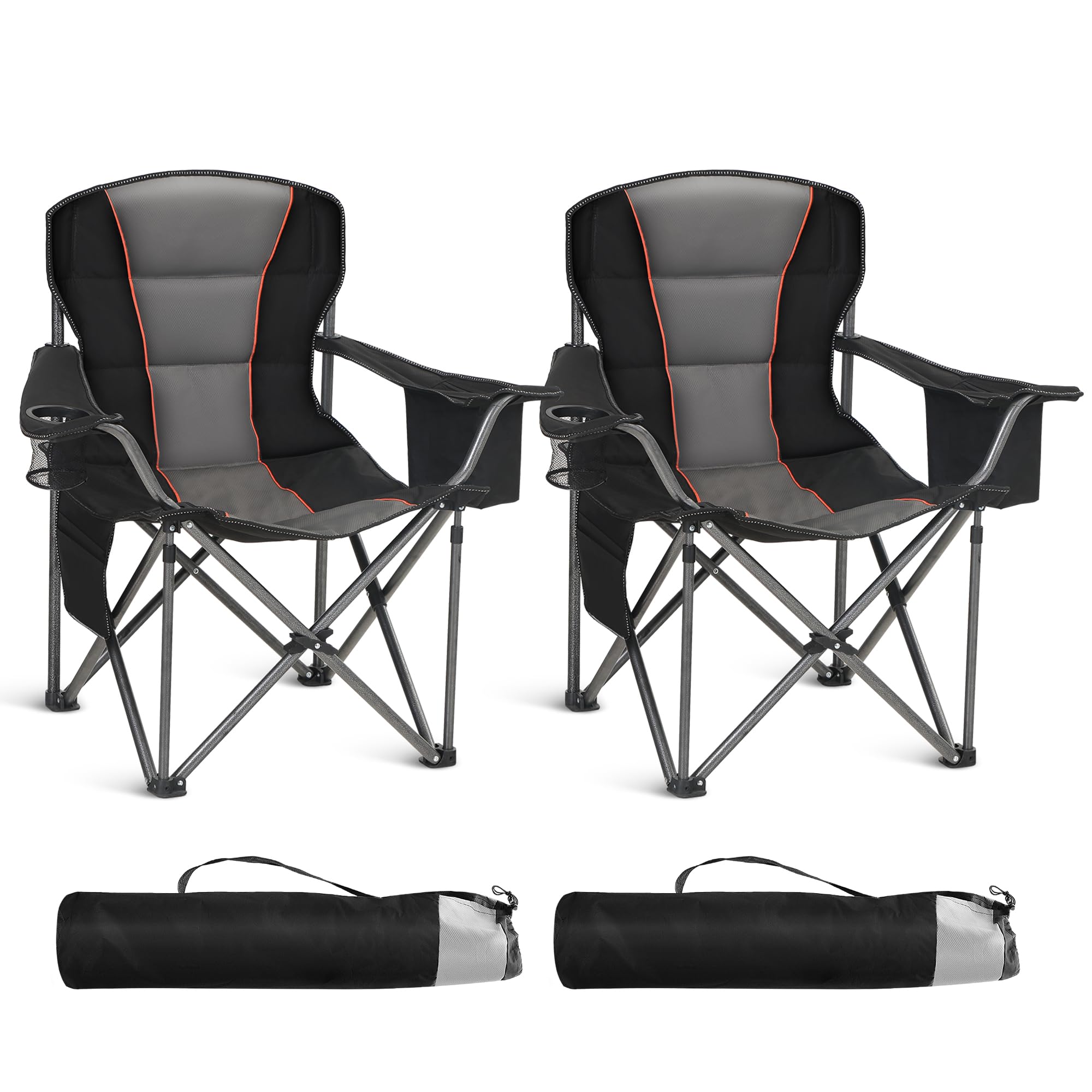 Photo 1 of 2 Pack Oversized Folding Camping Chairs Lawn Chairs Support 450 LBS Black